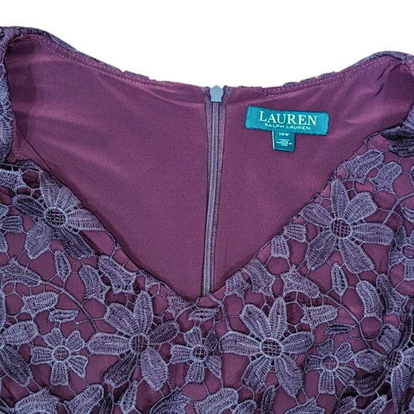 Ralph Lauren Size 14W Burgundy Floral Lace Sleeveless Pencil Dress - Picture 7 of 10